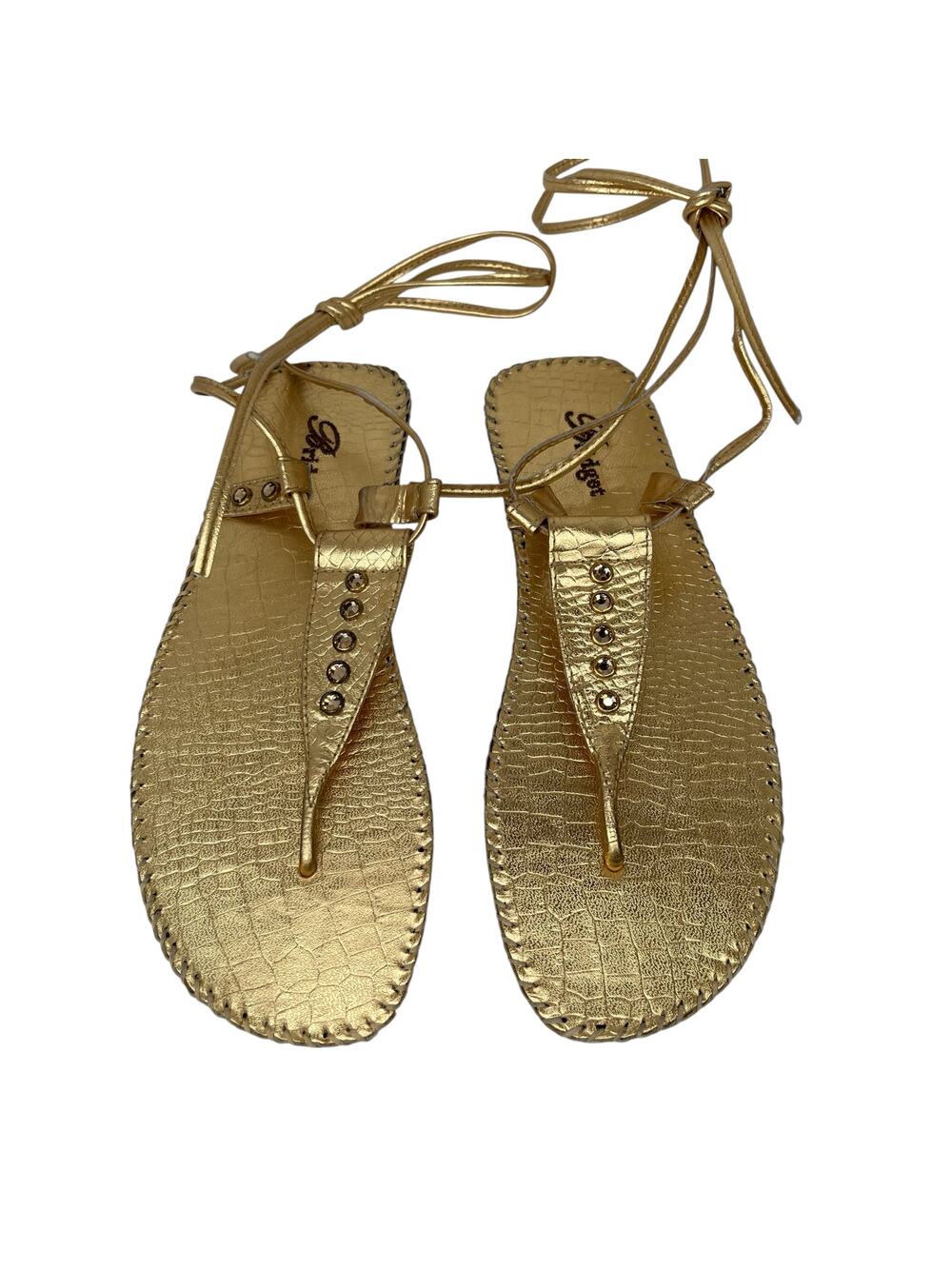 Bridget Gold Croc Embossed Leather Lace Up Sandals 9 Made in Brazil Gladiator